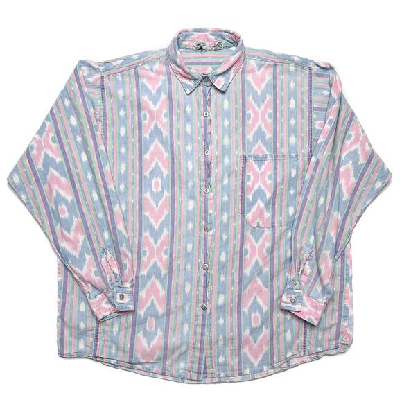 Sudden Impact Vintage Southwestern Print Button Up Shirt Pastel Womens Large 80s - Picture 1 of 11